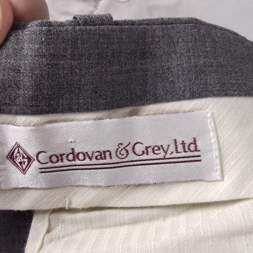 Vintage Cordovan & Grey Wool Dress Pants 40 Gray Pleated Front RN55563